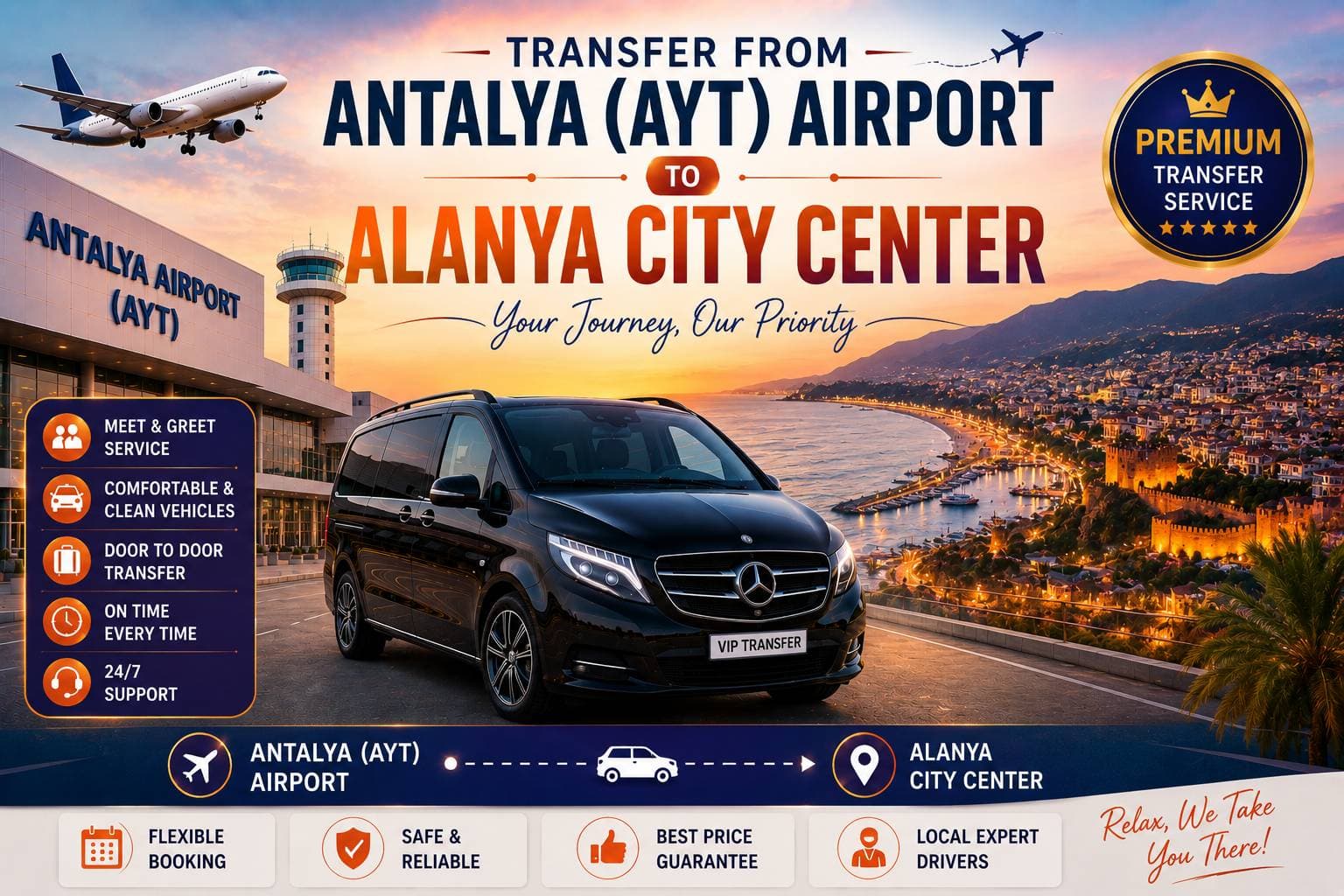 Transfer de la Aeroportul Antalya (AYT) către centrul orașului Alanya