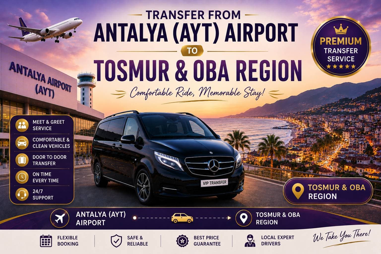 Transfer de la Aeroportul Antalya (AYT) către Tosmur și regiunea Oba