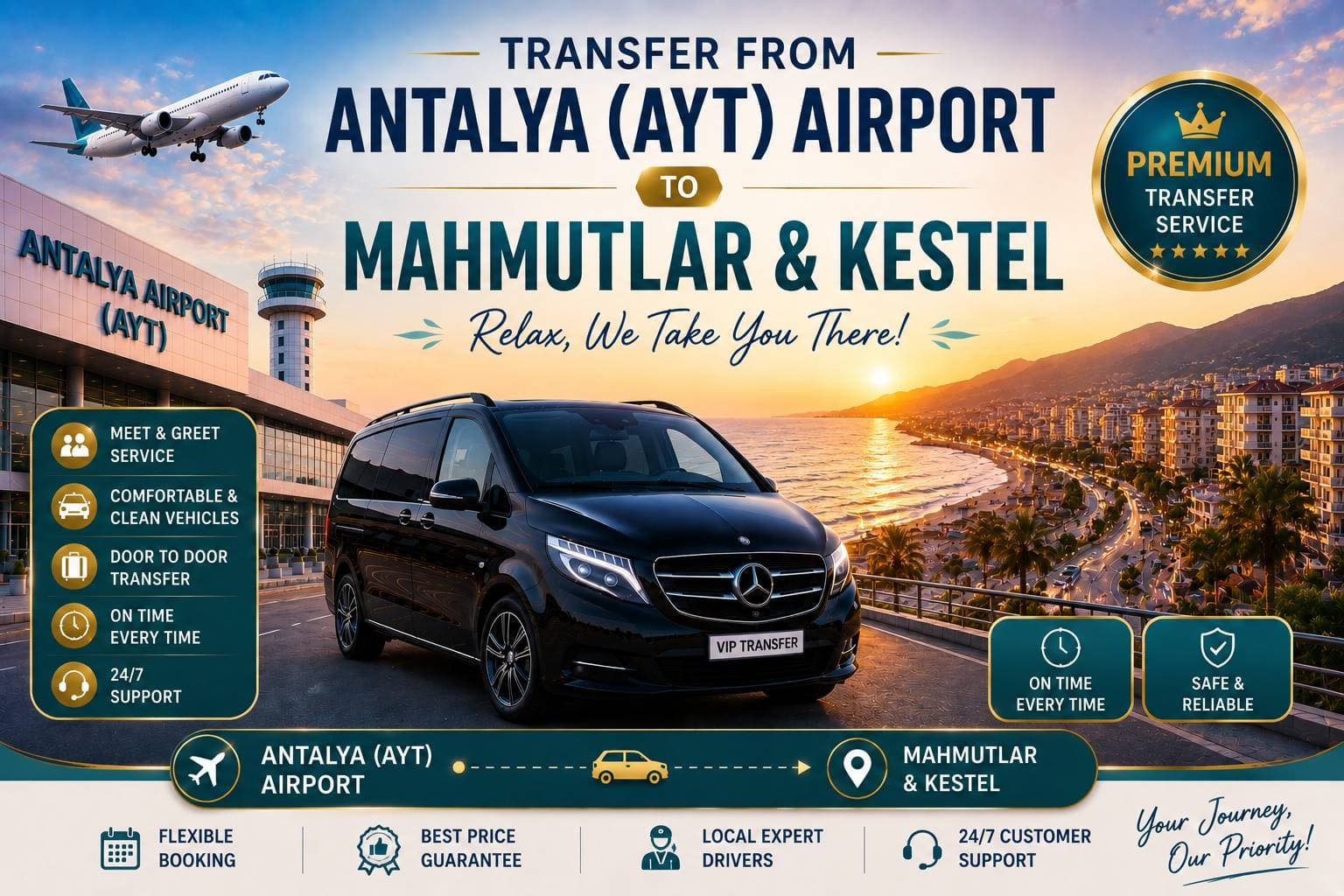 Transfer de la Aeroportul Antalya (AYT) către Mahmutlar și Kestel