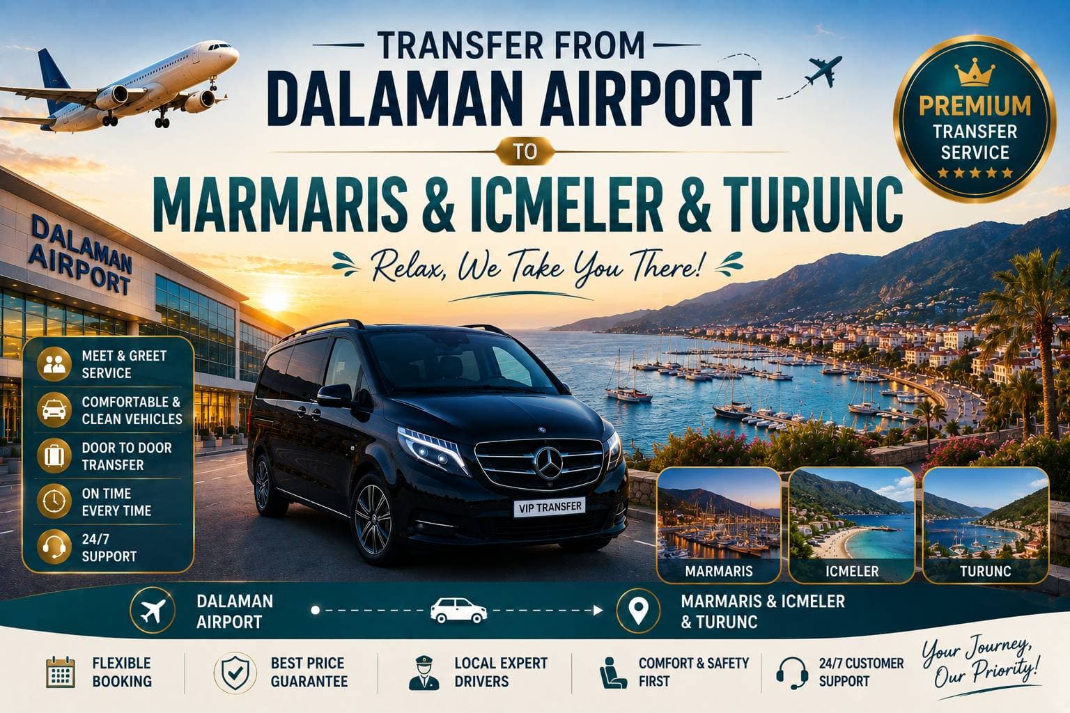 Transfer vom Flughafen Dalaman nach Marmaris, Icmeler und Turunc