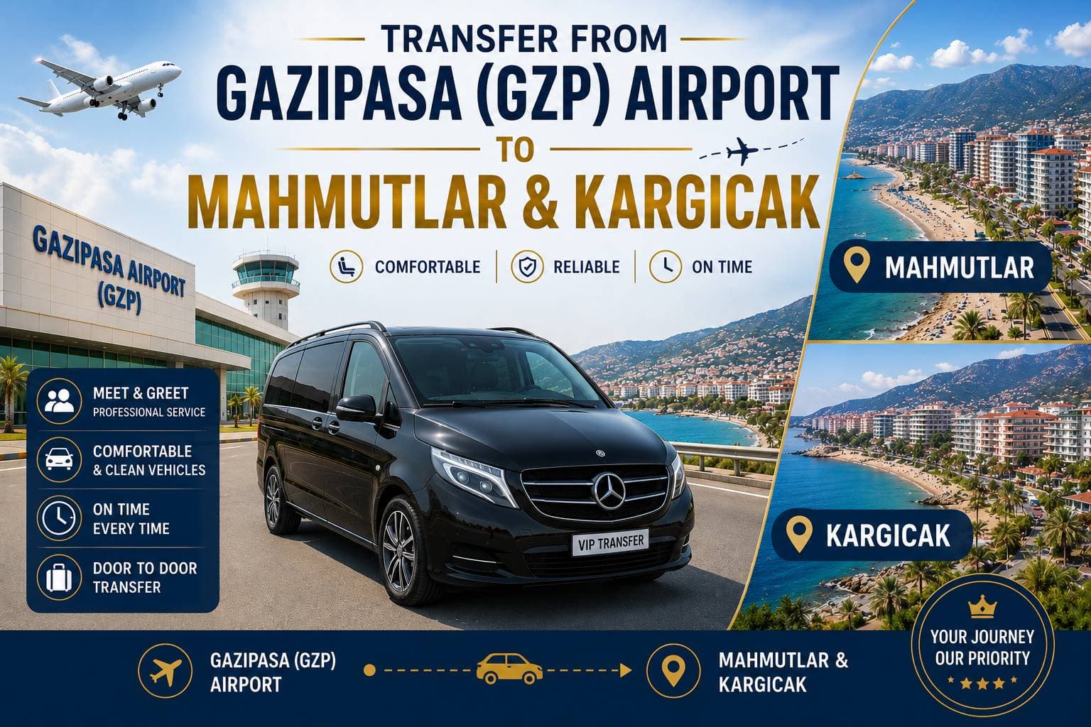 Transfer de la Aeroportul Gazipasa (GZP) către Mahmutlar și Kargicak
