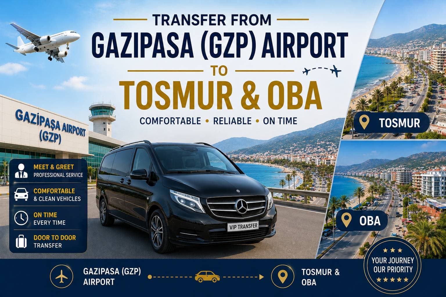 Transfer de la Aeroportul Gazipasa (GZP) către Tosmur și Oba