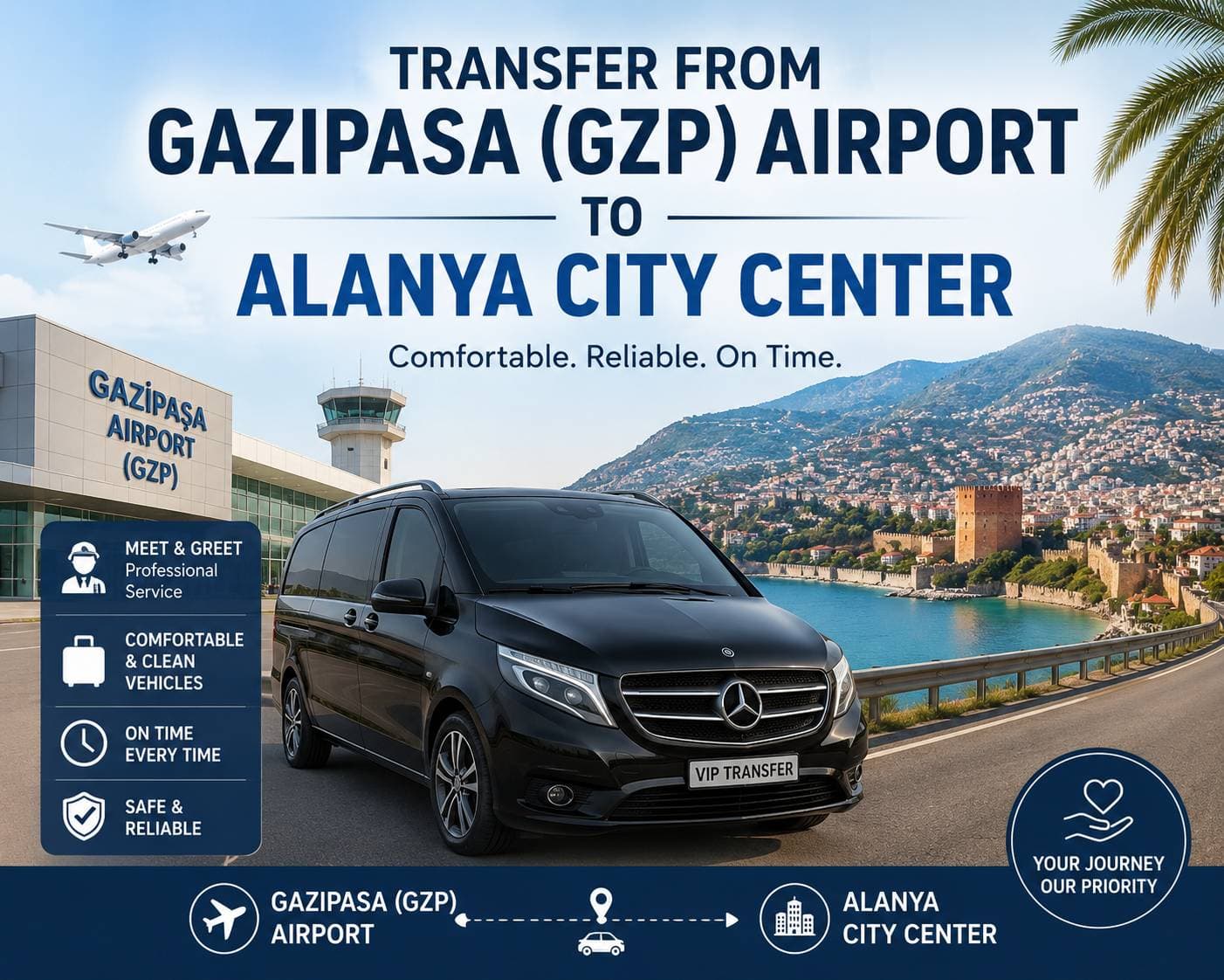 Transfer de la Aeroportul Gazipasa (GZP) către centrul orașului Alanya